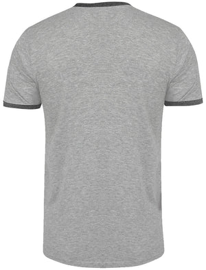 TallonB Ringer Short Sleeve Cotton T-Shirt in Light Grey Marl