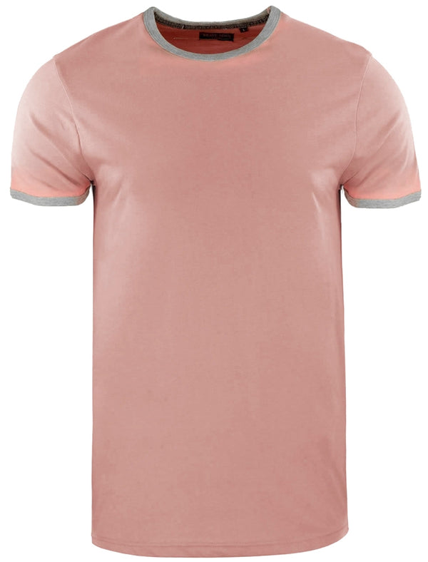 TallonB Ringer Short Sleeve Cotton T-Shirt in Pink
