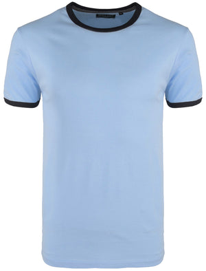 TallonC Ringer Short Sleeve Cotton T-shirt in Sky Blue