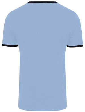 TallonC Ringer Short Sleeve Cotton T-shirt in Sky Blue
