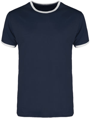 TallonC Ringer Short Sleeve Cotton T-shirt in Navy