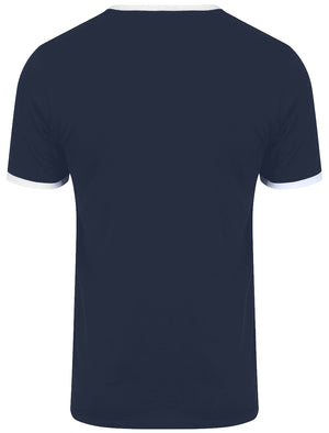 TallonC Ringer Short Sleeve Cotton T-shirt in Navy
