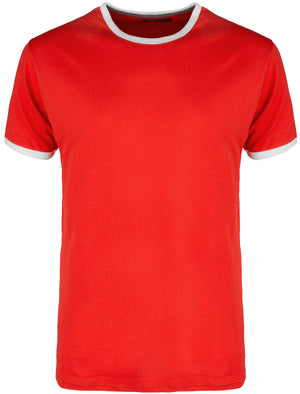 TallonC Ringer Short Sleeve Cotton T-shirt in Red