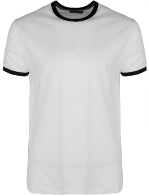 TallonC Ringer Short Sleeve Cotton T-shirt in White
