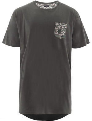 Bovary Longline T-Shirt with Camo Print Chest Pocket in Slate