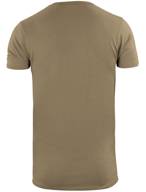 Bovary Longline T-Shirt with Camo Print Chest Pocket in Stone