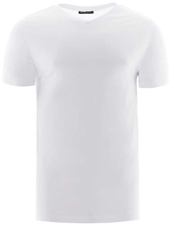 Arnold Contour Fit V Neck Cotton T-Shirt in White