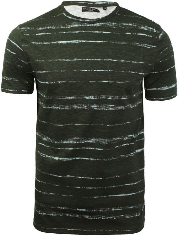 Christo Distressed Dye Effect T-Shirt with Chest Pocket in Khaki