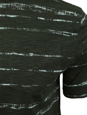 Christo Distressed Dye Effect T-Shirt with Chest Pocket in Khaki