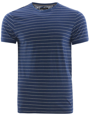 Etamin Striped Crew Neck Cotton T-Shirt In Denim