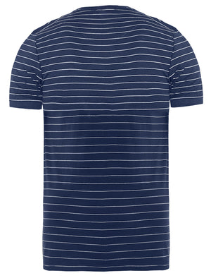 Etamin Striped Crew Neck Cotton T-Shirt In Denim
