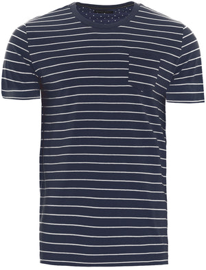 Harry Striped T-Shirt with Chest Pocket in Navy / Ecru