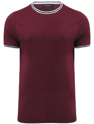 Kailash Racer Stripe Crew Neck T-shirt in Oxblood