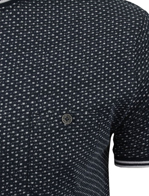 Martian Jacquard Crew Neck T-Shirt with Pocket in Navy