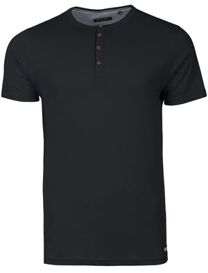 Quartz Henley Neck Short Sleeve Cotton T-Shirt In Navy