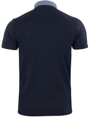 Chimerah Cotton Polo Shirt with Chambray Collar in Navy