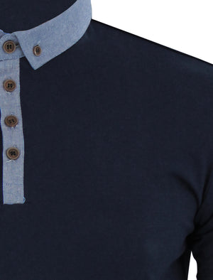 Chimerah Cotton Polo Shirt with Chambray Collar in Navy