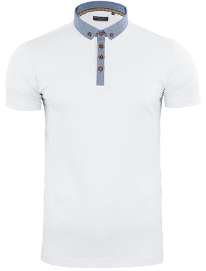 Chimerah Cotton Polo Shirt with Chambray Collar in White