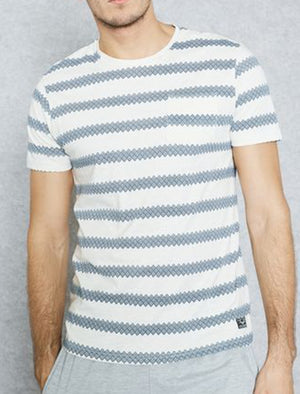 Nile Graphic Print Cotton T-Shirt with Chest Pocket in Cream
