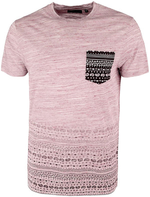 Noble Crew Neck T-Shirt with Faded Paisley Print in Pink