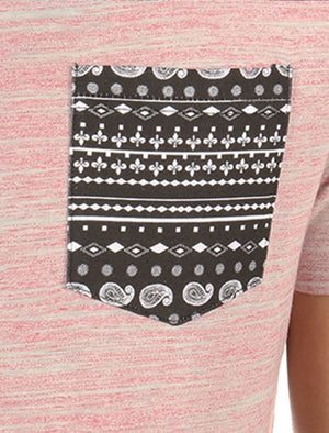 Noble Crew Neck T-Shirt with Faded Paisley Print in Pink