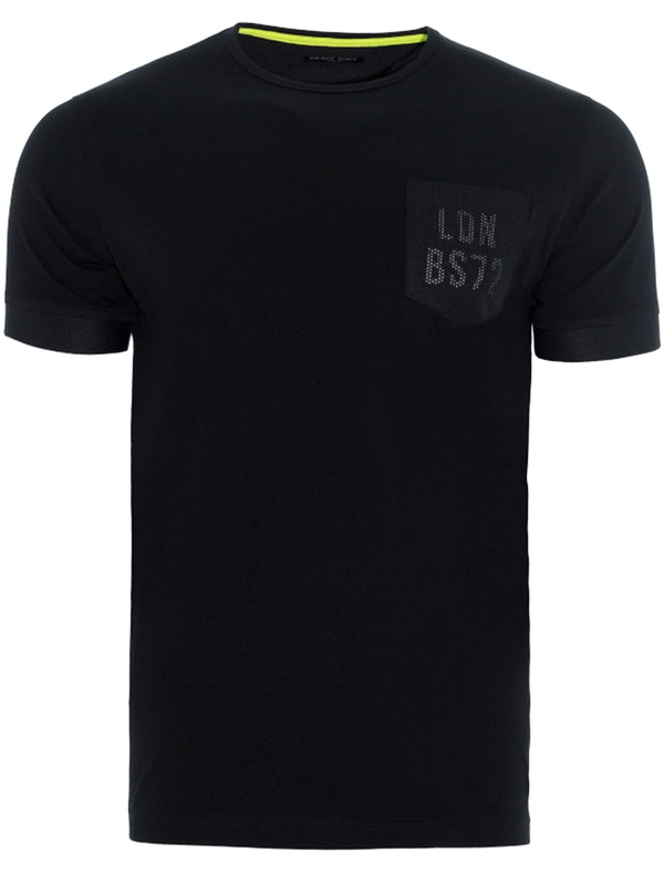 Ortiz Cotton T-Shirt with Perforated Chest Pocket in Black
