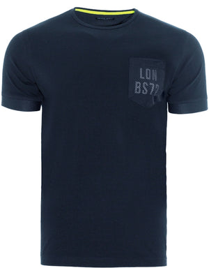 Ortiz Cotton T-Shirt with Perforated Chest Pocket in Navy