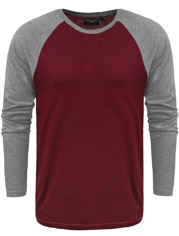 Osbourne Contrast Raglan Long Sleeve Top In Burgundy / Mid