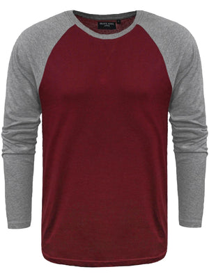 Osbourne Contrast Raglan Long Sleeve Top In Burgundy / Mid Grey Marl