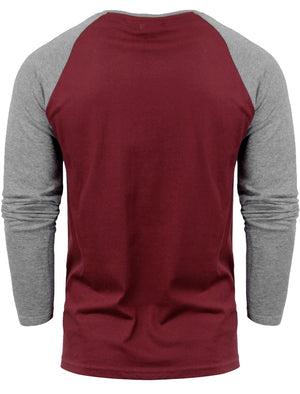 Osbourne Contrast Raglan Long Sleeve Top In Burgundy / Mid Grey Marl