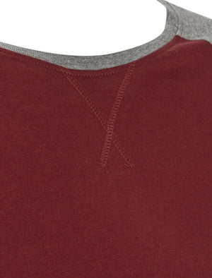 Osbourne Contrast Raglan Long Sleeve Top In Burgundy / Mid Grey Marl