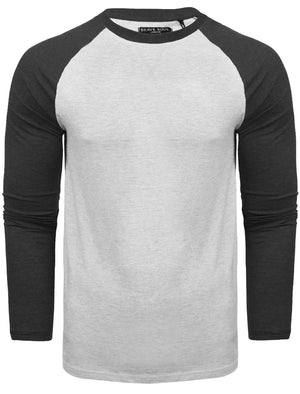 Osbourne Contrast Raglan Long Sleeve Top in Ecru Marl / Dark Charcoal Marl