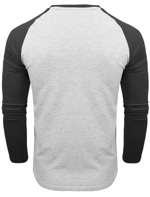 Osbourne Contrast Raglan Long Sleeve Top in Ecru Marl / Dark Charcoal Marl