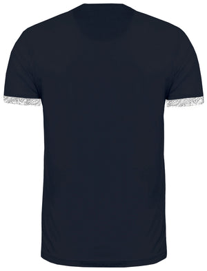Paisley Printed Roll Sleeve Cotton T-Shirt in Navy