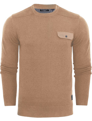 PersianB Military Style Knitted Jumper With Mock Pocket in Mushroom