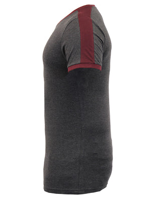 Pete Shoulder Panel Jersey Marl Ringer T-Shirt in Charcoal