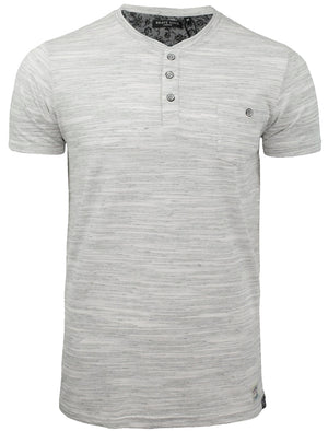 Petrak Space Dye Henley T-Shirt in Light Grey / Ivory