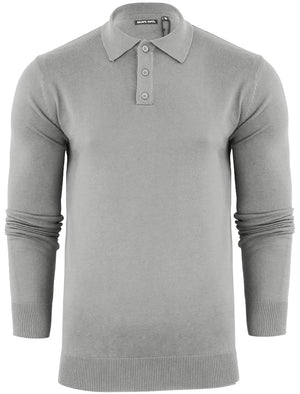 Placket B Long Sleeve Knitted Polo Shirt in Light Grey
