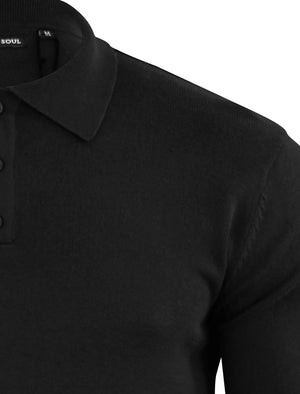 Placket B Long Sleeve Knitted Polo Shirt in Black