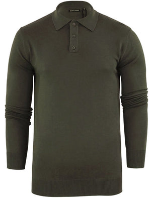 Placket C Long Sleeve Knitted Polo Shirt in Khaki