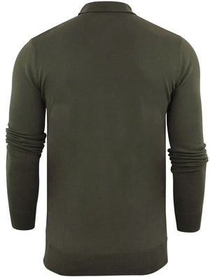 Placket C Long Sleeve Knitted Polo Shirt in Khaki