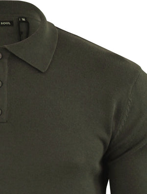 Placket C Long Sleeve Knitted Polo Shirt in Khaki