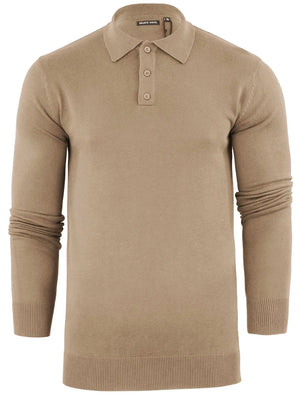 Placket C Long Sleeve Knitted Polo Shirt in Stone