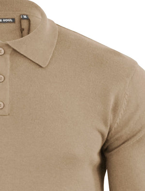 Placket C Long Sleeve Knitted Polo Shirt in Stone
