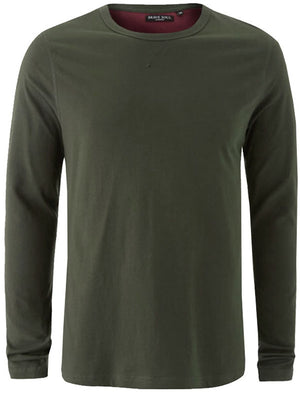 PragueC Long Sleeve Cotton Jersey Top in Khaki / Burgundy