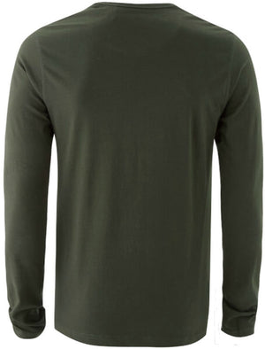 PragueC Long Sleeve Cotton Jersey Top in Khaki / Burgundy