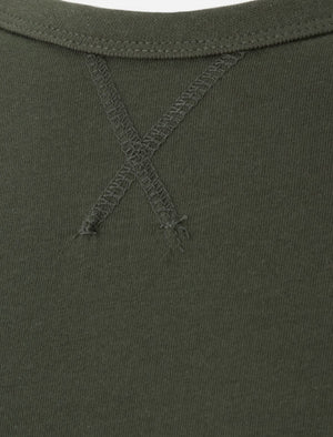PragueC Long Sleeve Cotton Jersey Top in Khaki / Burgundy