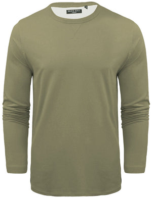 PragueJ Long Sleeve Cotton Jersey Top in Dusky Green