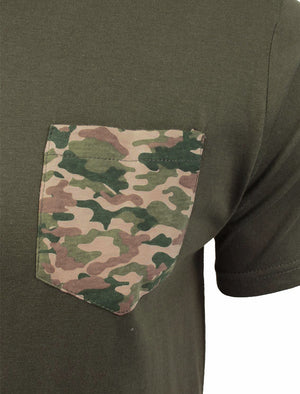 PulpD Cotton T-Shirt With Camo Chest Pocket in Khaki