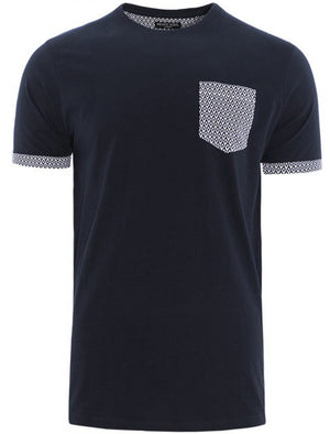 Pyramid Roll Sleeve T-Shirt with Chest Pocket in Navy